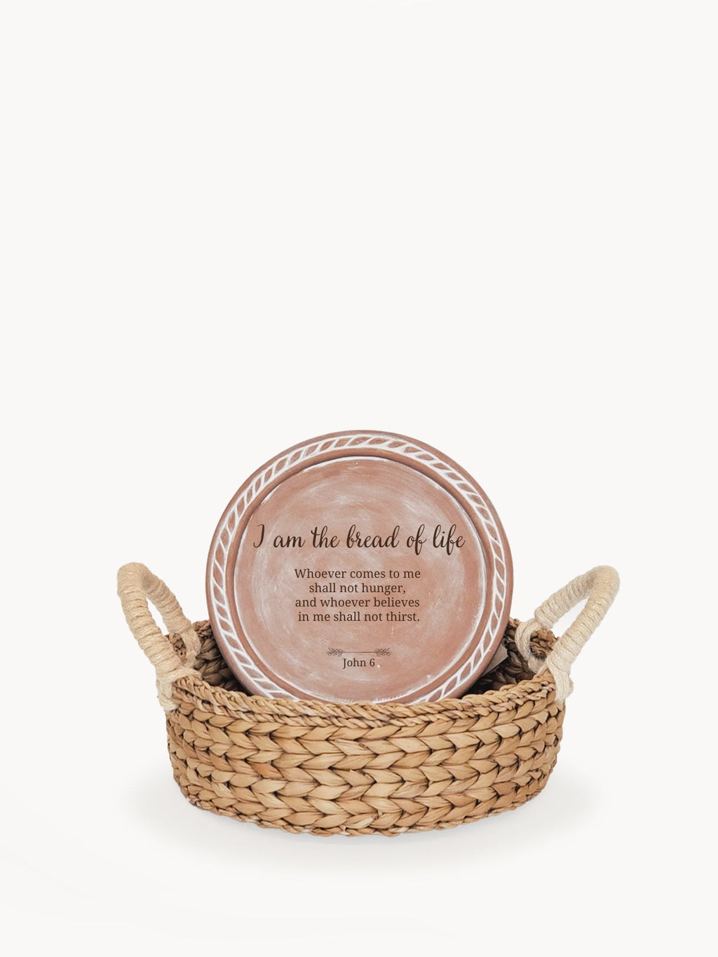 Christian Bread Warmer & Basket – Round Stone with Scripture