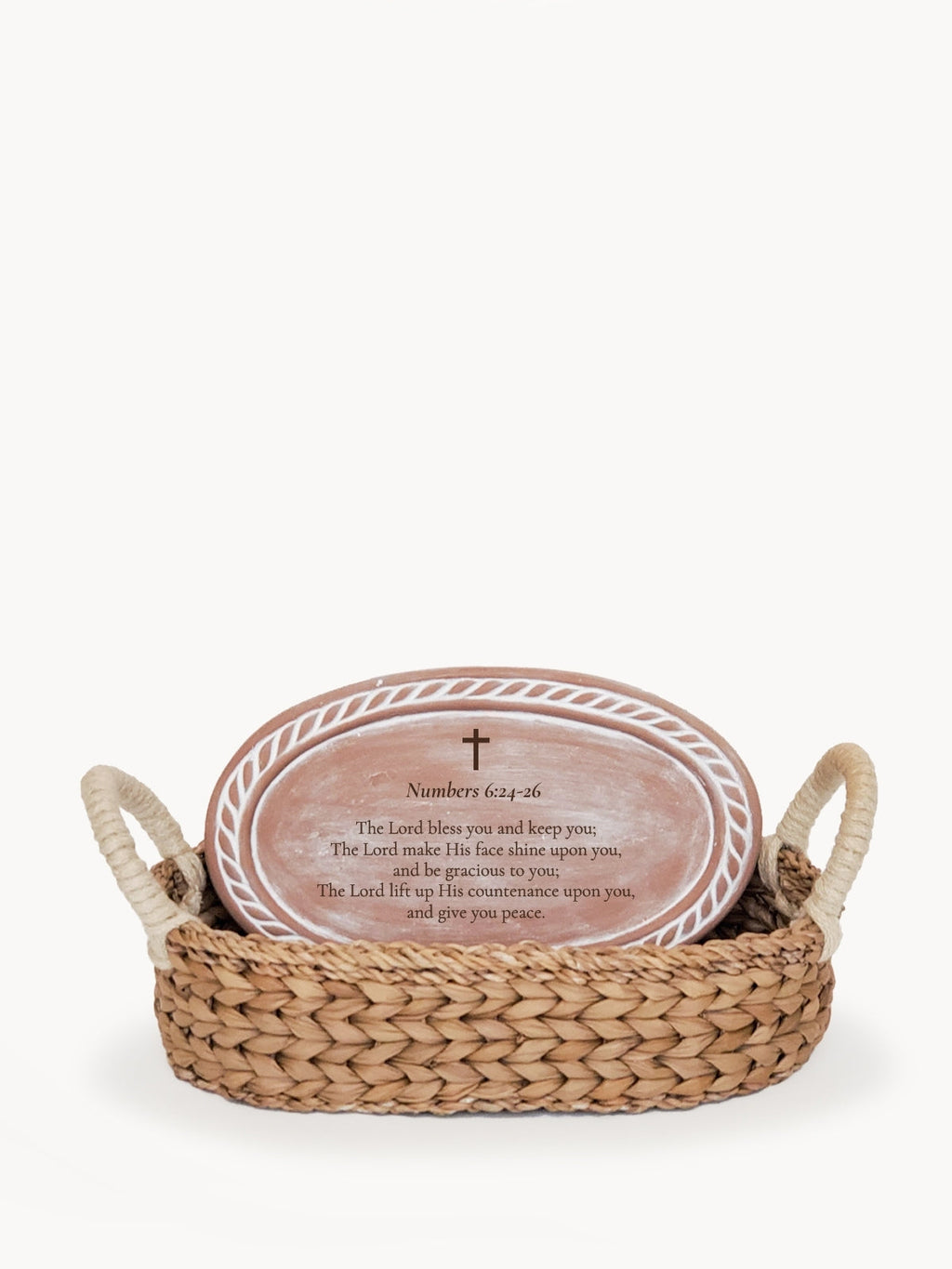 Christian Bread Warmer & Basket – Oval Stone with Scripture