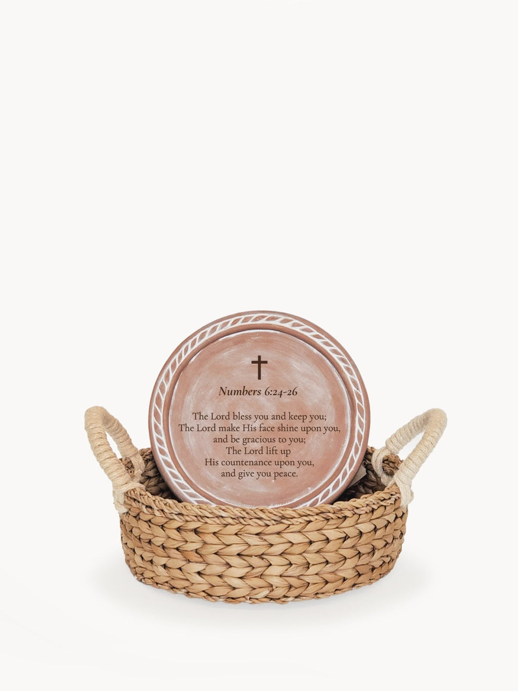 Christian Bread Warmer & Basket – Round Stone with Scripture