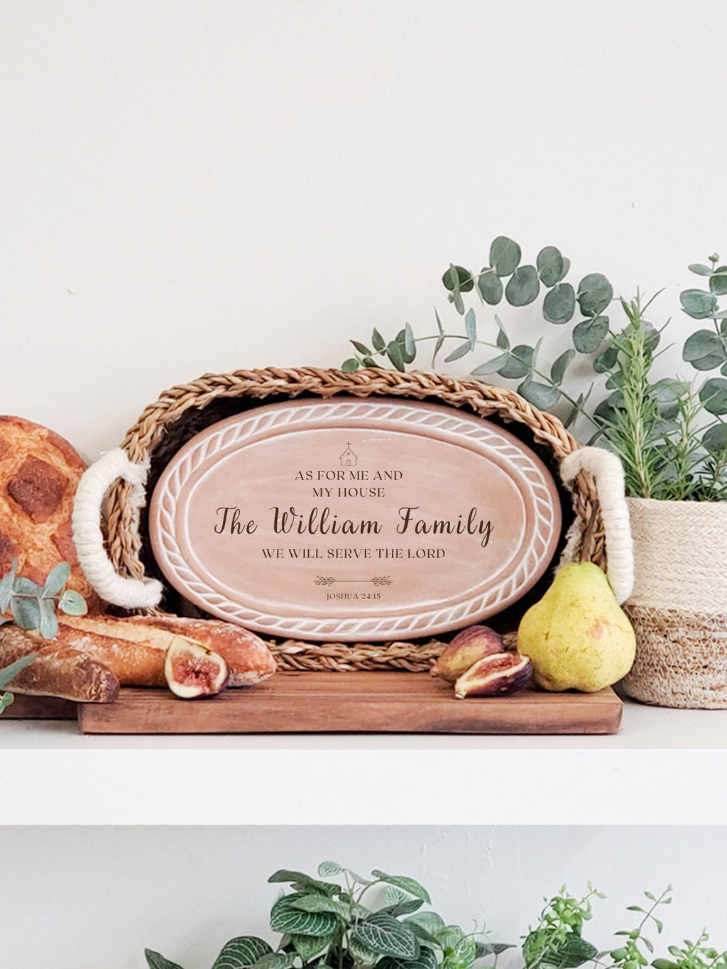 Christian Bread Warmer & Basket – Oval Stone with Scripture