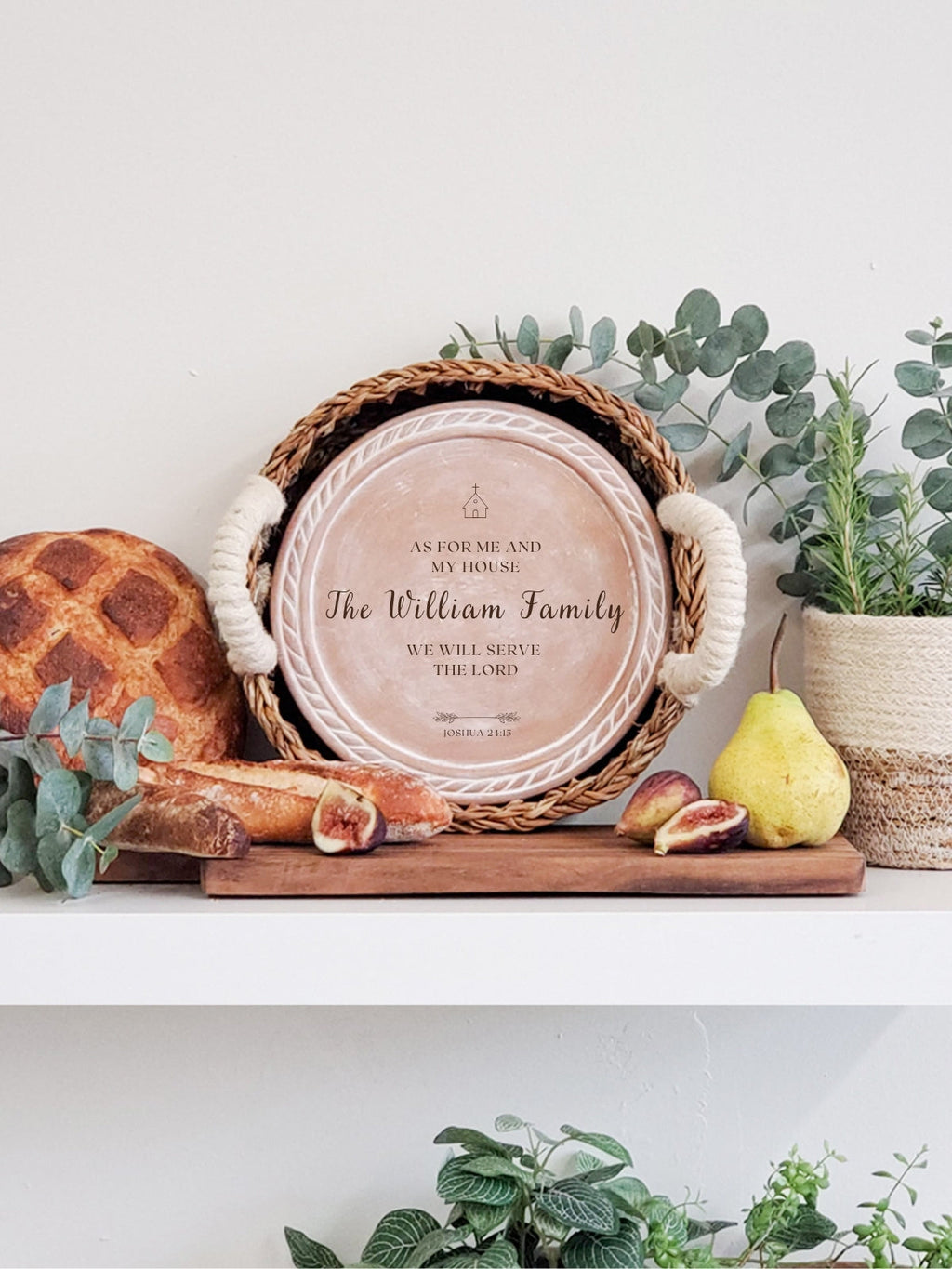 Christian Bread Warmer & Basket – Round Stone with Scripture